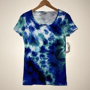 Jones New York Sport Blue Green Tie Dye Fitted Short Sleeve Tee